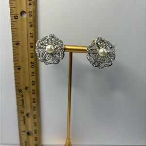 Elegant Silver and Pearl clip on Earrings